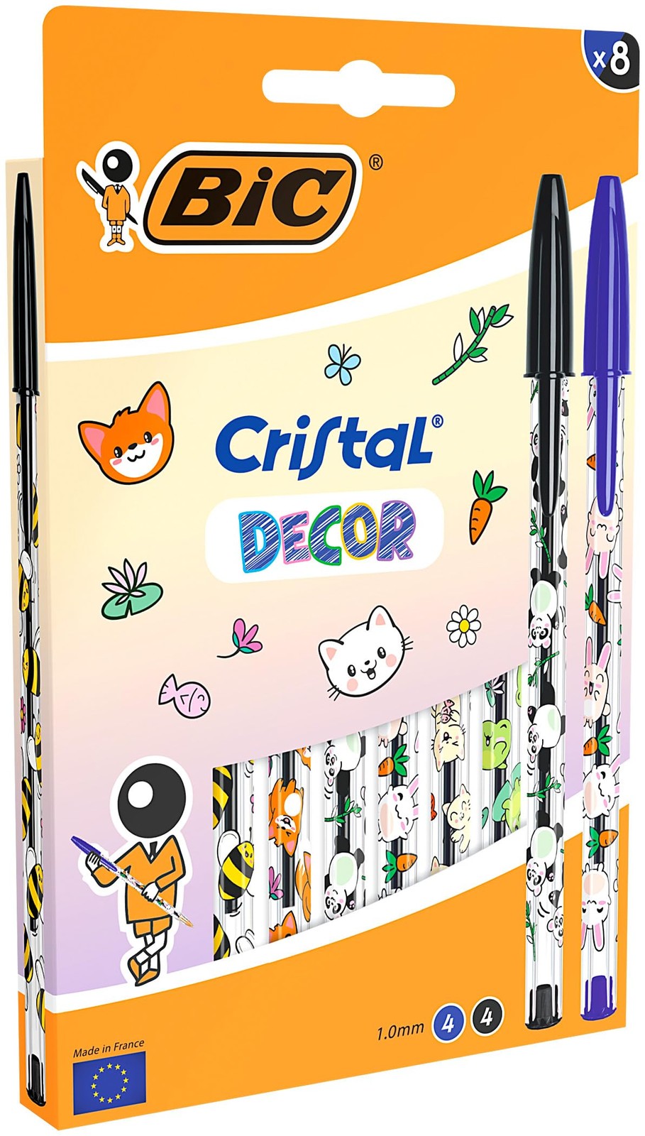 Stylos-bille pointe moyenne 1,00 mm Cristal Décors Kawaii encre noire et bleue
