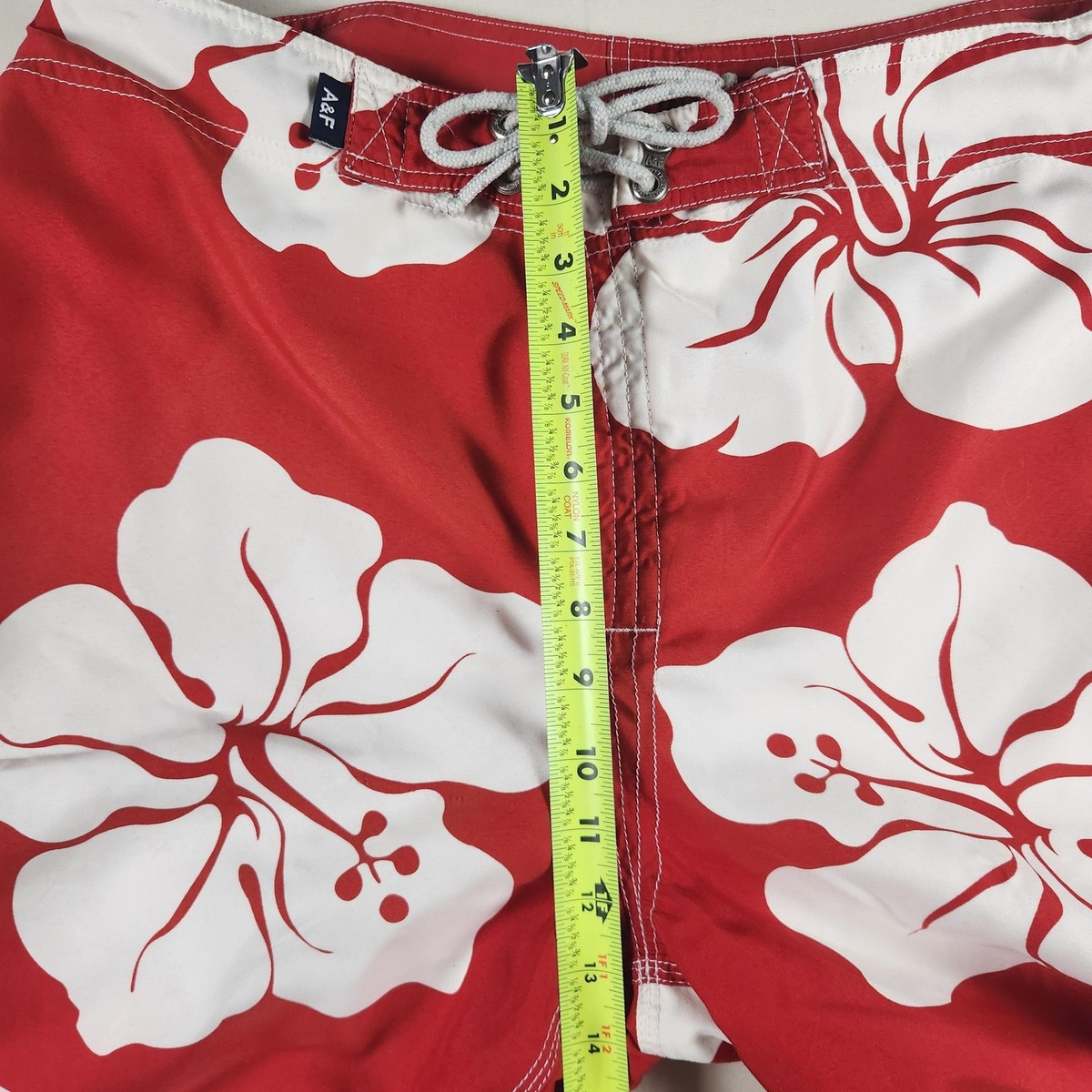 Abercrombie & Fitch Board Shorts Men 36 Red White Hibiscus Floral