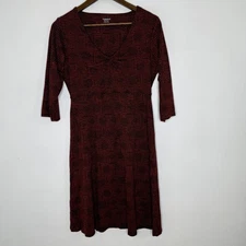 Toad & Co Dress Womens Medium Red Black V-Neck 3/4 Sleeve A-Line Stretch Knit