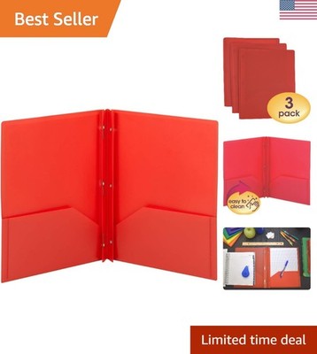 Poly Two-Pocket Folder, Three-Hole Punch Prong Fasteners, Letter Size, Red, 3...