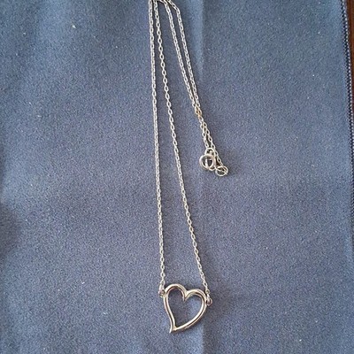 Silver Tone Open Heart Charm Pendant Necklace Cable Chain Spring Ring Clasp