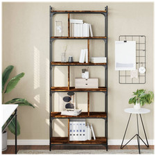 Image of Bookcase 6-Tier Smoked Oak 76x32x192cm Engineered Wood Metal Frame Shelf Storage