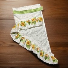 Vintage White Green Peach Gingham Sunflower C...