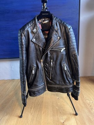 Philipp Plein Bikerjacke XL aus Schwarzem Leder