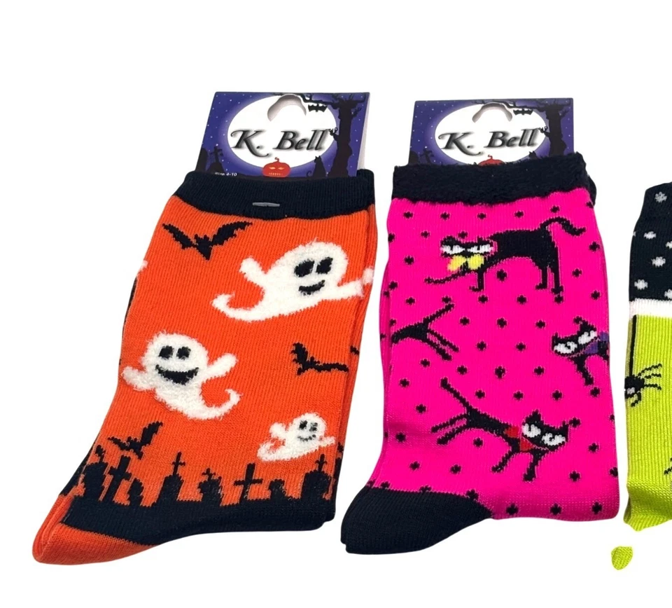 Meias femininas de Halloween K. Bell - Pacote com 4, tamanho 9-11 - Imagem 2 de 4