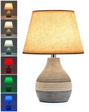 UMEXUS 10” Small Ceramic Cordless Table Lamp with Timer, Dimmer, Linen Sha