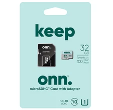 onn. 100006051 32GB Class 10 U1 microSDHC Flash Memory Card, up to 100MB/s read