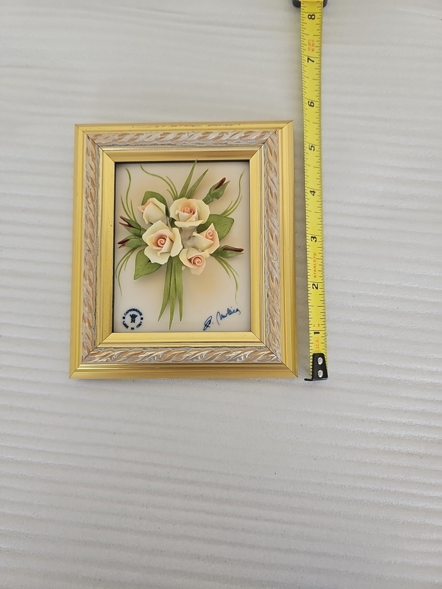 Capodimonte Italy Porcelain Wall Art Framed 3D Flower Vintage