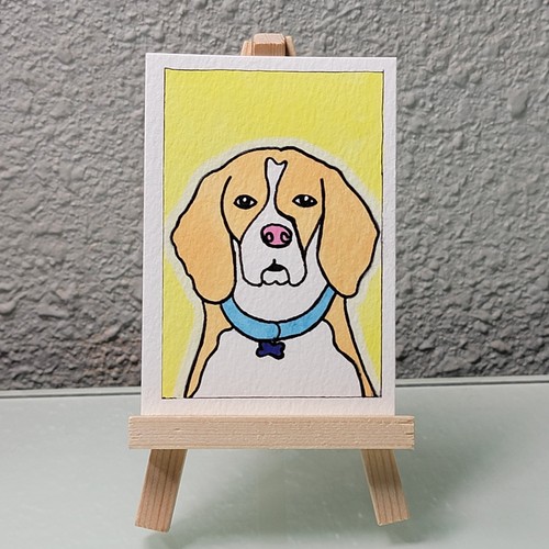 ACEO Original Mixed Media Beagle Dog Pop Art Signed ATC KatieBearDesigns