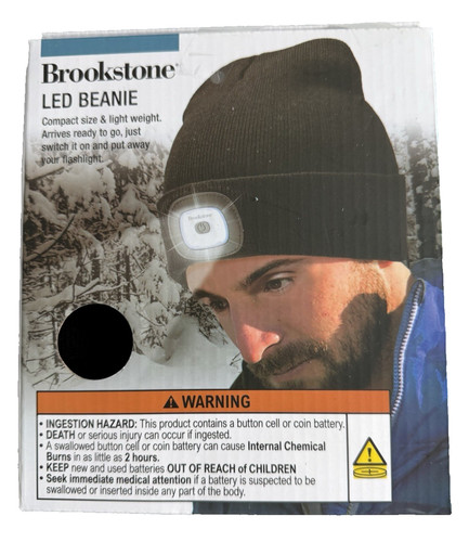 Brookstone LED Beanie Black Knit Hat NEW IN BOX SEALED Battery Included