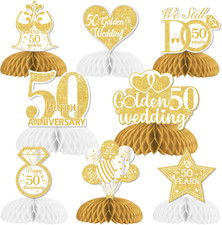 8Pcs Golden Wedding Anniversary Table Decorations, Honeycomb Centerpieces Table 