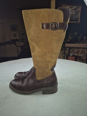 Born Crown ''Beret'' Knee High Riding Boots Womens size 6.5 Brown Leather & Suede 