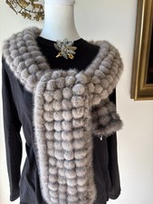 VTG DARK FOX POM-POM WRAP/STOLE/COLLAR - 58 X 4", GLAMOUROUS BEAUTIFUL COLOR