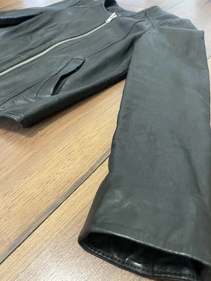 Madewell Black Leather Motorcycle Jacket Collarless with Zippers XS Women’s  - Image 4 of 4