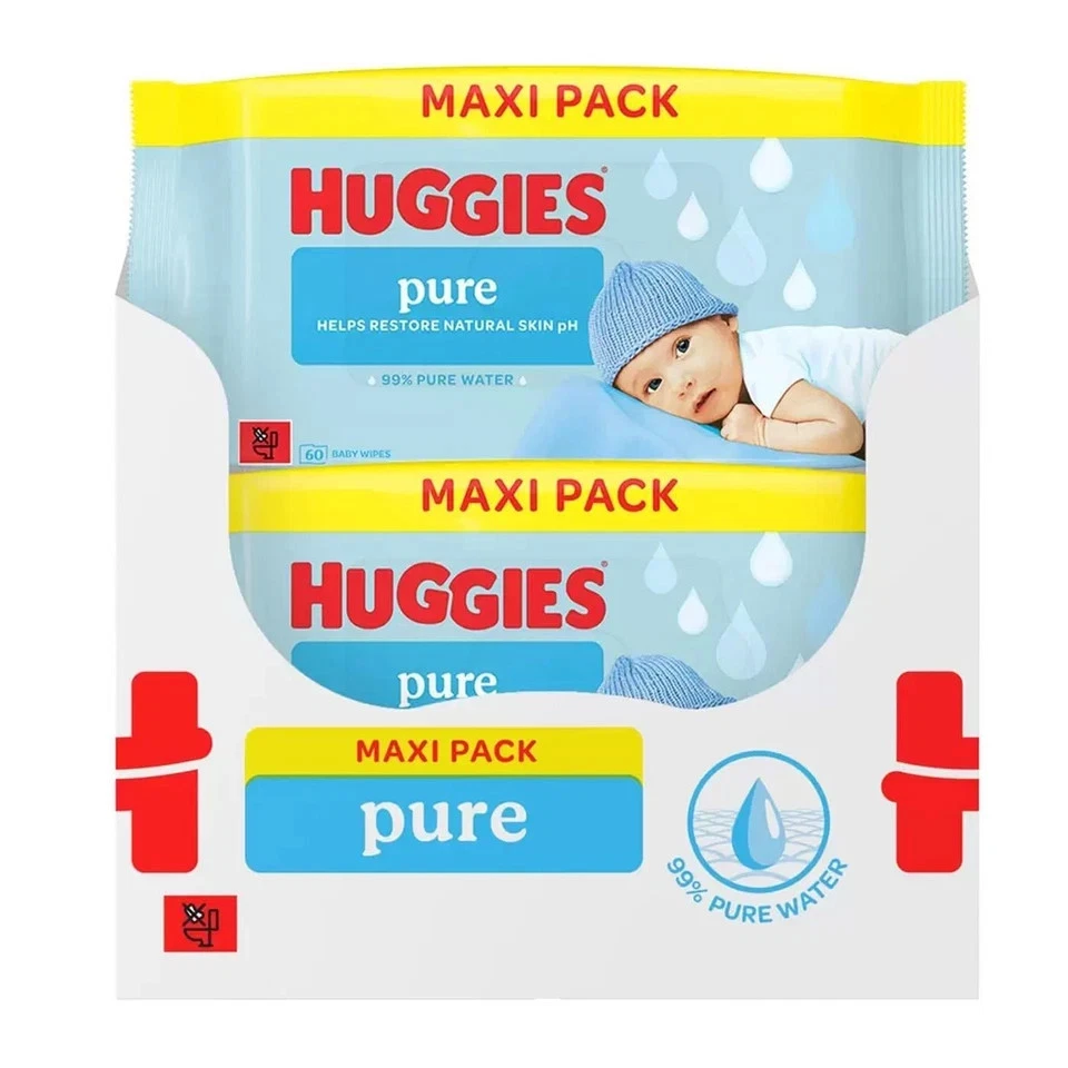 Huggies Baby Wipes Packets 12x60 Pure Water Cleaning Maxi Pack Box Total 720 Pcs
Opens in a new wind