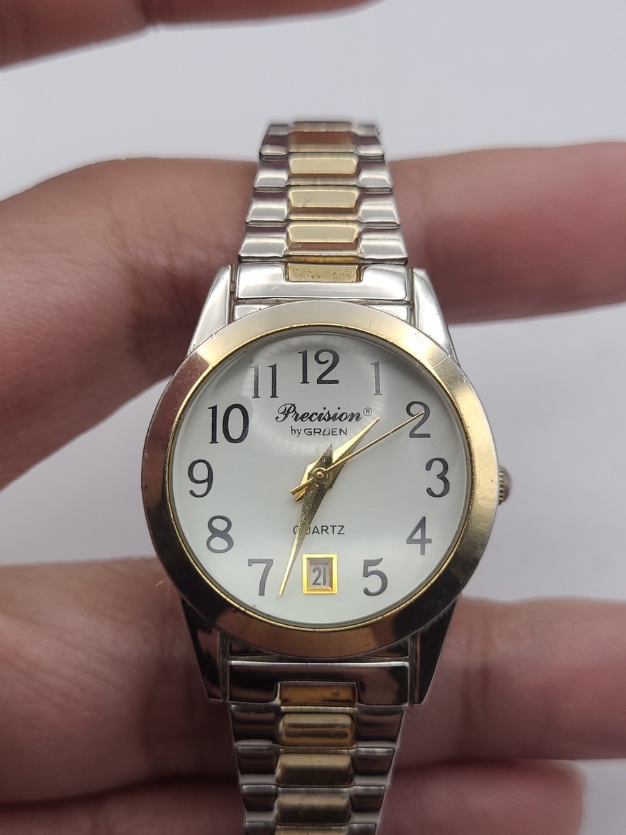 Gruen Precision Watch Women Silver Tone Date Stretch Band  display picture 1