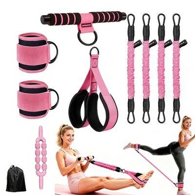 10-90lbs Full Body Home Gym Pedal Resistance Bands Kit w/ Handles, Straps