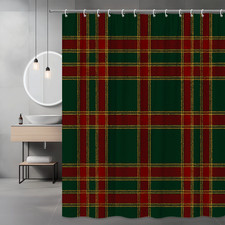 Christmas Plaid Shower Curtain - Green Red Decor for Holiday Season