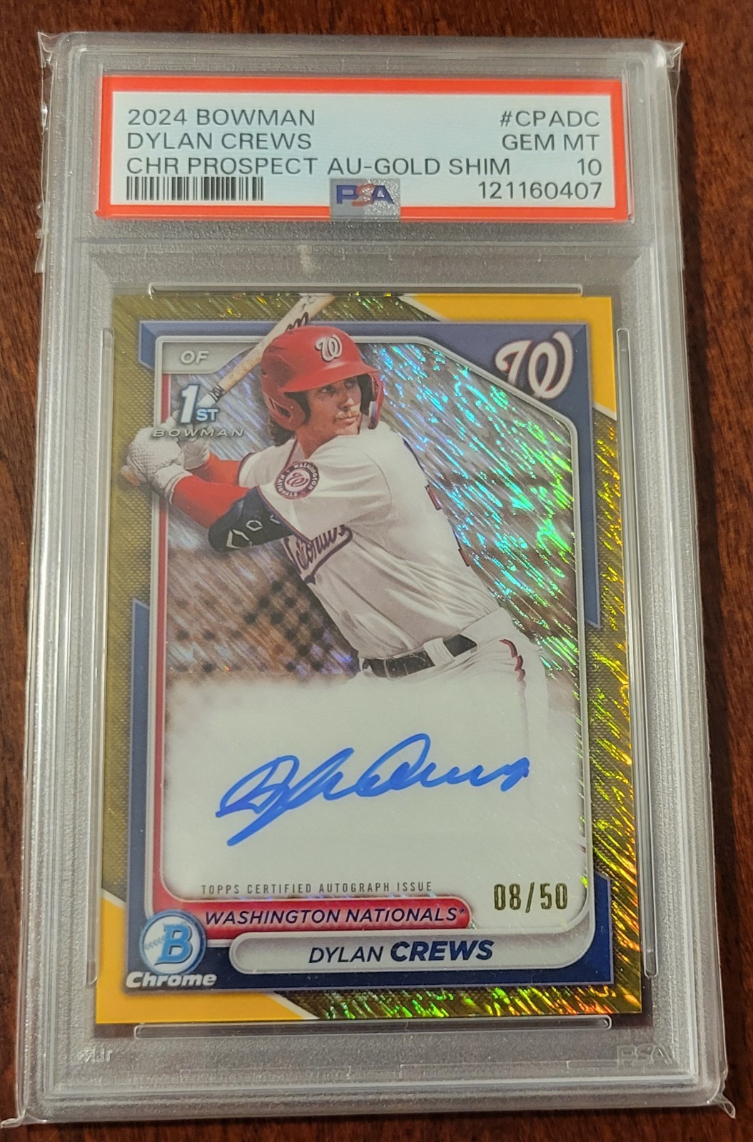 Bowman 2024 #CPA-DC Dylan Crews 1st Chrome Auto Gold Shimmer /50 PSA 10 Gem Mint
