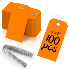 100 Pieces 2x4 Inch Orange Plastic Shipping Tags With Wires - Heavy Duty Wate...