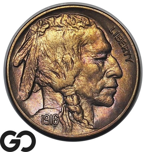 1916 Buffalo Nickel, Beautiful Color, Gorgeous Gem BU++