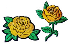 Écussons brodés de roses jaunes appliques florales à repasser, lot de 2, appli de fleurs
