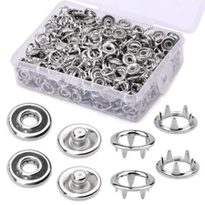 150 Sets 9.5mm Silver Metal Snap Button, Open Prong, Fasteners Kit, Sewing