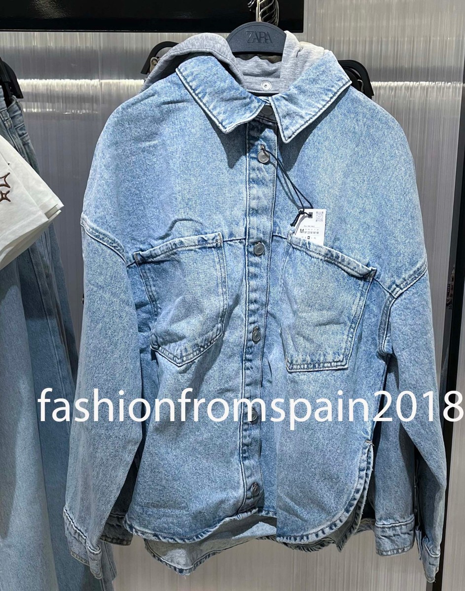 ZARA NEW WOMAN Z1975 OVERSIZED DENIM HOODIE JACKET LIGHT BLUE XS