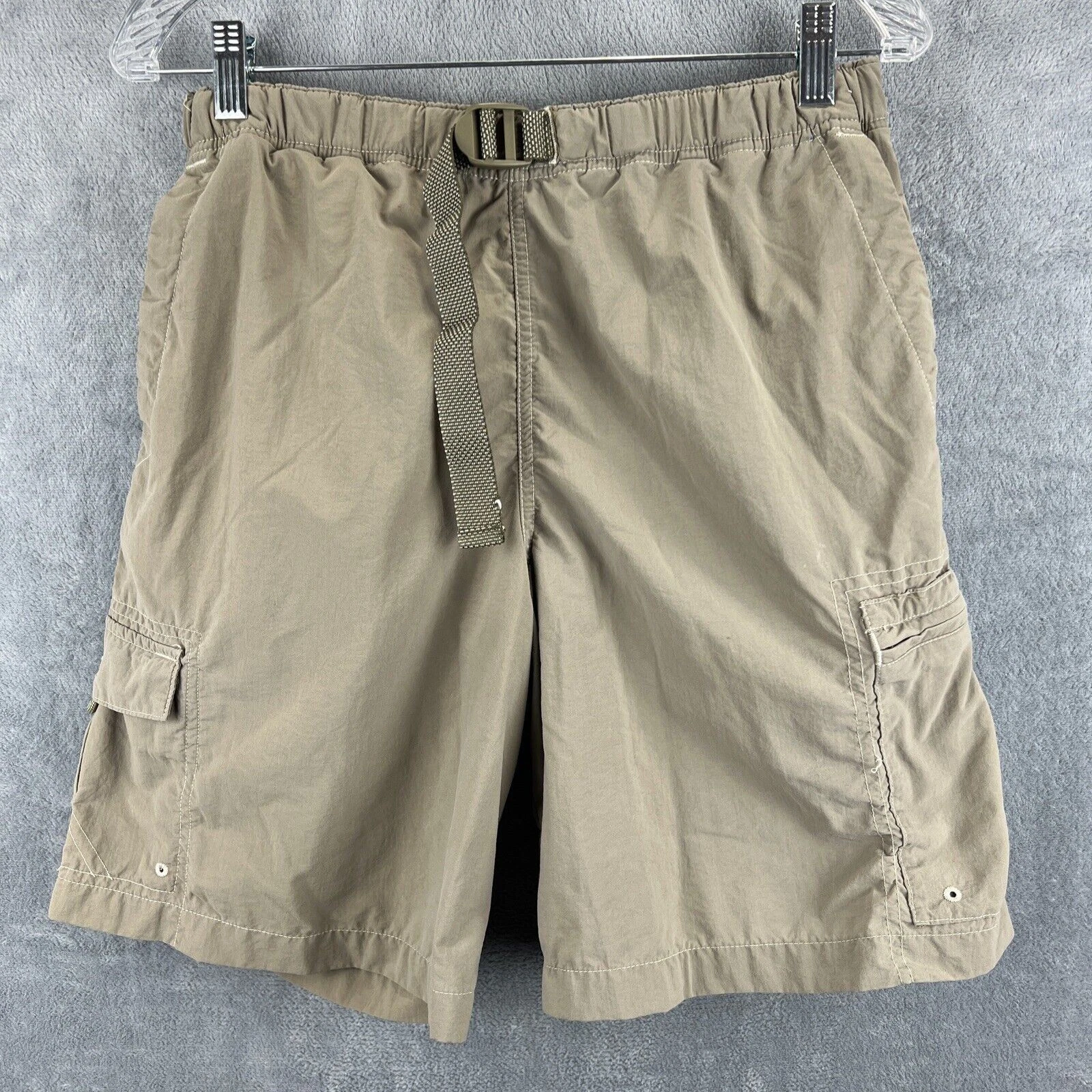Columbia Shorts Adult Small Khaki Pockets Elastic Waist Belted Mesh Lining 8.5"L