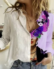 NEW Frida Kahlo Women’s Button Down Shirt Purple Floral Lightweight Blouse Top S