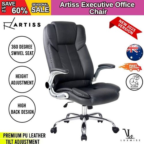 Artiss Gaming Office Chair Executive Computer Chairs PU Leather Seating Black - Picture 1 of 9