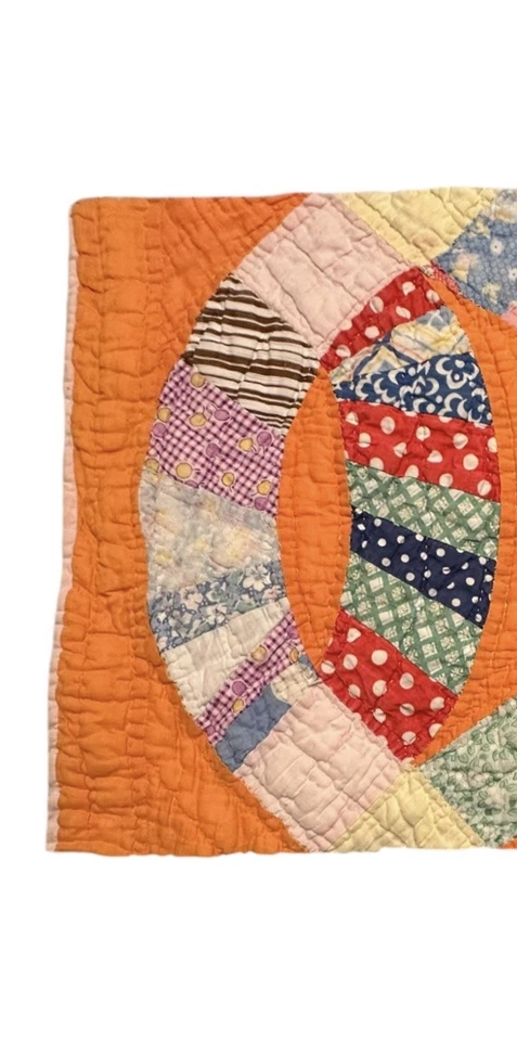 Pieza de edredón cortador vintage 13” x 18” doble anillo de boda patrón saco de alimentación #4 Foto 3 de 4