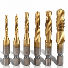 6 PCS Combination Drill and Tap Set, Professional HSS Titanium Thread Tap Dri...