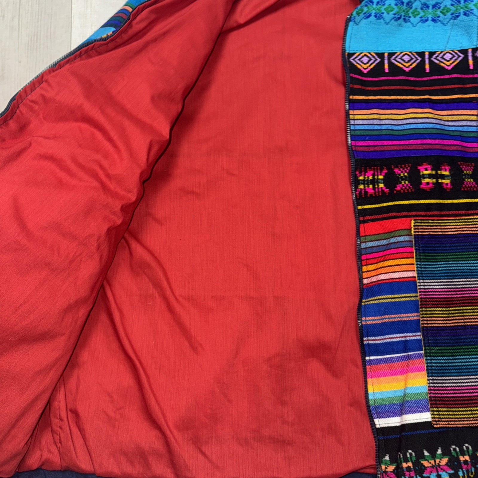 MULTICOLORED GUATEMALAN WOVEN PATCHWORK ZIP UP HR… - image 3