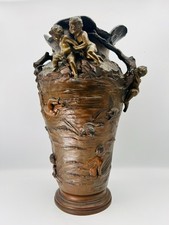 🏺 Jugendstil Bronze Vase Putti Fische Vögel Relief 37cm Antik Stil CS