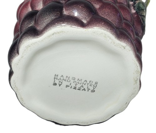 Italian Majolica Purple Grape Cluster Pitcher Green Stem Leaf Handle | Pizzato - Picture 8 of 10