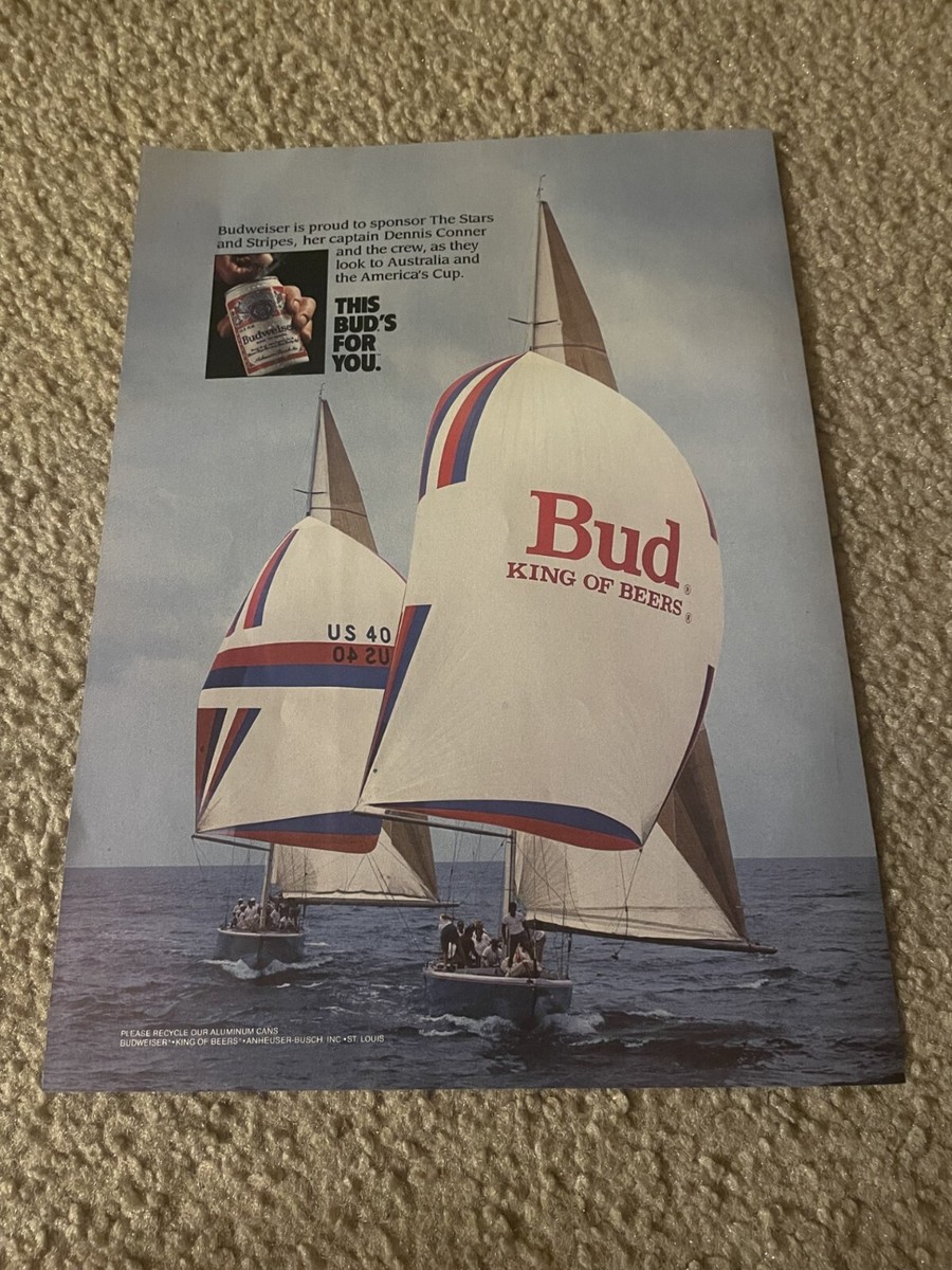 絵画　バドワイザー Vintage 1986 BUDWEISER BEER SAILBOAT BOAT Poster Print Ad 1980s
