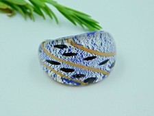 Italian Silver Foiled Murano Venetian Glass Multicolored Galatians Ring US"6.25
