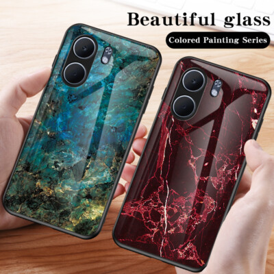 For Oppo A5x 4G, Luxury Hybrid Armor Marble Back Glass Soft Bumper Case Cover