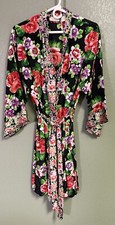 Vintage Victoria's Secret Gold Label Kimono Style Black Rose Floral Robe OSFA