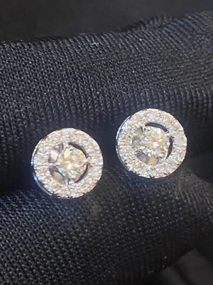 Pave 0,60 Cts Rund Brilliant Cut Natürlich Diamanten Halo Ohrstecker In 14K Gold - Bild 1 von 4