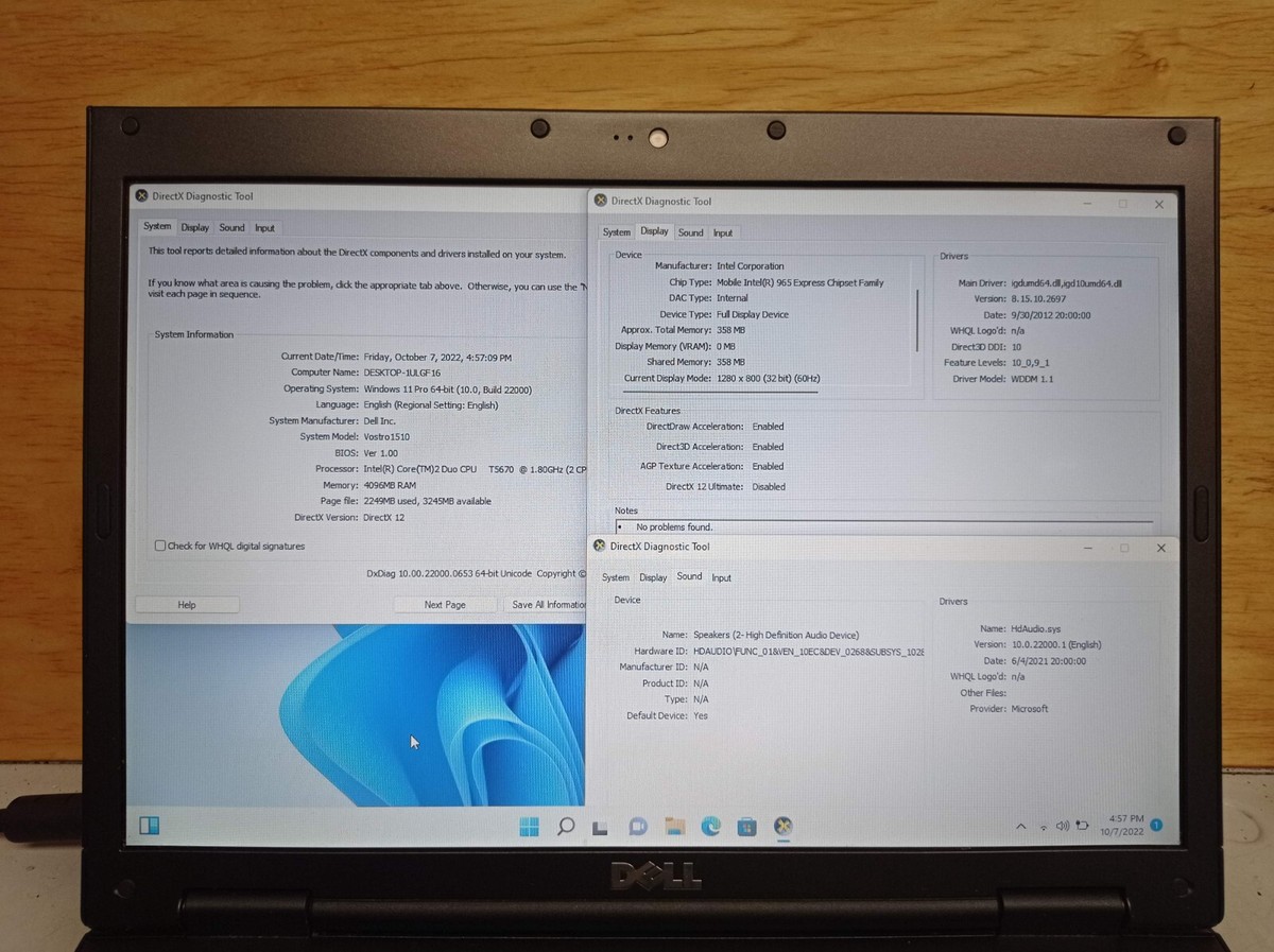 Dell Vostro 1510 Core 2 Duo T5670 1.8 GHz 4GB RAM 320GB HDD 15.4