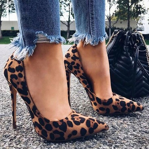Para Mujeres Sexy Leopardo en Punta Tacones De Aguja Alto Tacón Bombas  Zapatos Ropa De Club Ajustado | eBay