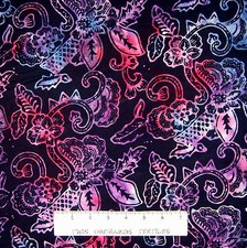 Bali Batik Fabric - Dark Secrets Purple Blue Floral - Benartex Quilt Cotton YARD