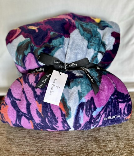 Vera Bradley Cozy PLUSH Throw Blanket NEON BLOOMS Blue MULTI Floral RARE New NWT - Picture 2 of 8