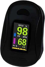 Fingertip Pulse Oximeter Blood Oxygen Saturation Monitor in Blue and Yellow.