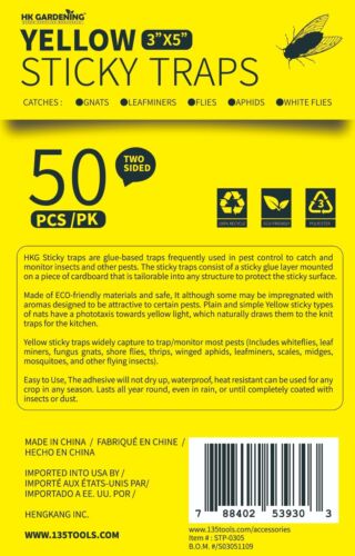 5PKS - 50Pcs Sticky Fly Trap Paper Yellow Traps Fruit Flies Insect Glue Catcher