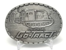 VINTAGE 1970s UNIVERSAL GO-TRACT ADVERTISEMENT BELT BUCKLE Silver Tone