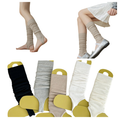 Women Cotton Ballet Stretch Elastic Foot Socks Thin Over Calf Slouch Stockings
