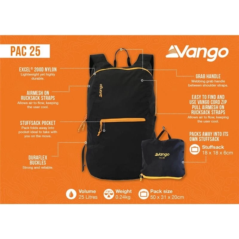 Mochila plegable empaquetable Vango Pac 15 - negra 15 litros Foto 3 de 4